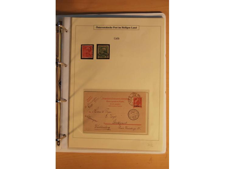 1863/1913 (ca.), Palästina Stempelsammlung, Jaffa, Jerusalem und Caifa auf losen Marken, Briefstücken und 53 Karten, Briefen 