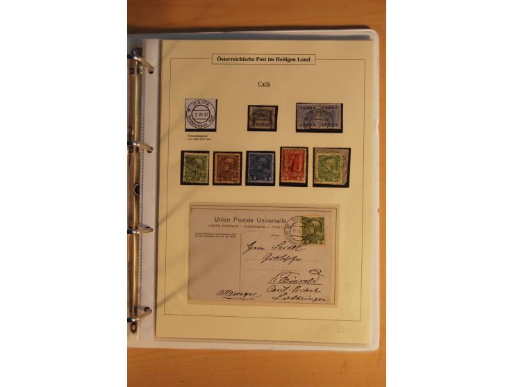 1863/1913 (ca.), Palästina Stempelsammlung, Jaffa, Jerusalem und Caifa auf losen Marken, Briefstücken und 53 Karten, Briefen 