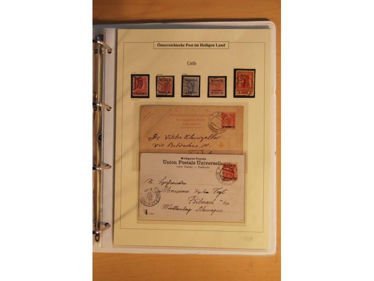 1863/1913 (ca.), Palästina Stempelsammlung, Jaffa, Jerusalem und Caifa auf losen Marken, Briefstücken und 53 Karten, Briefen 
