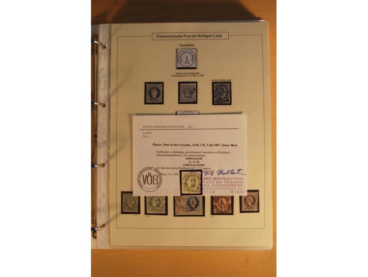 1863/1913 (ca.), Palästina Stempelsammlung, Jaffa, Jerusalem und Caifa auf losen Marken, Briefstücken und 53 Karten, Briefen 