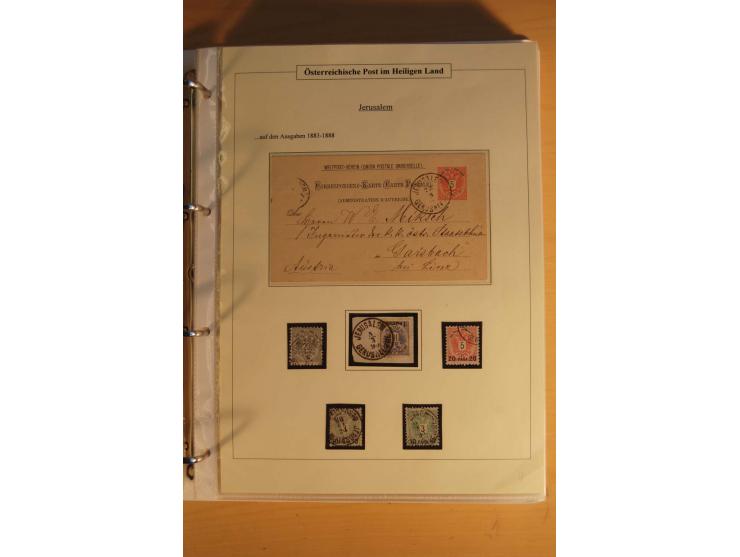 1863/1913 (ca.), Palästina Stempelsammlung, Jaffa, Jerusalem und Caifa auf losen Marken, Briefstücken und 53 Karten, Briefen 