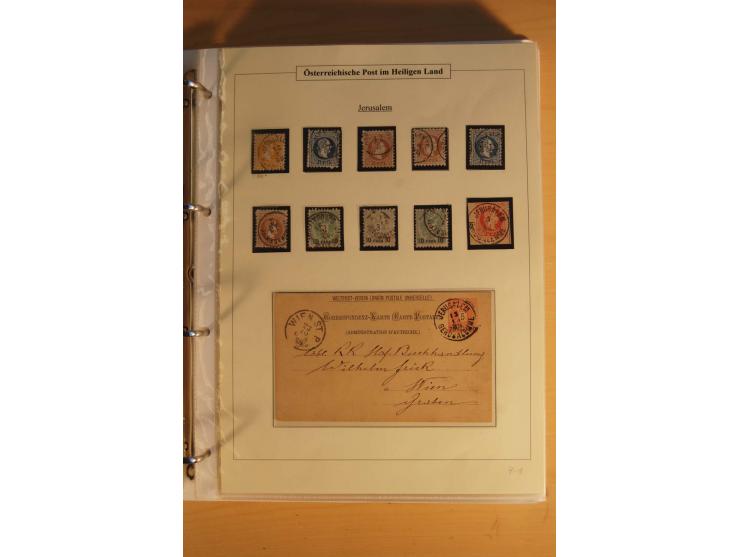 1863/1913 (ca.), Palästina Stempelsammlung, Jaffa, Jerusalem und Caifa auf losen Marken, Briefstücken und 53 Karten, Briefen 