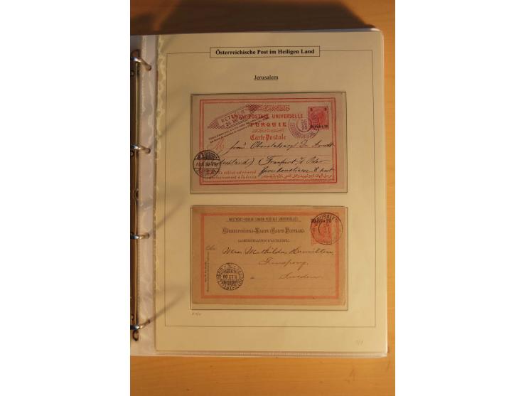 1863/1913 (ca.), Palästina Stempelsammlung, Jaffa, Jerusalem und Caifa auf losen Marken, Briefstücken und 53 Karten, Briefen 