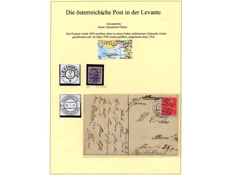 ALEXANDRETTE: 1907/13 (ca.), kleine Stempelsammlung auf losen Marken, Brief, Karte und Ganzsache, dazu Brief von der französi