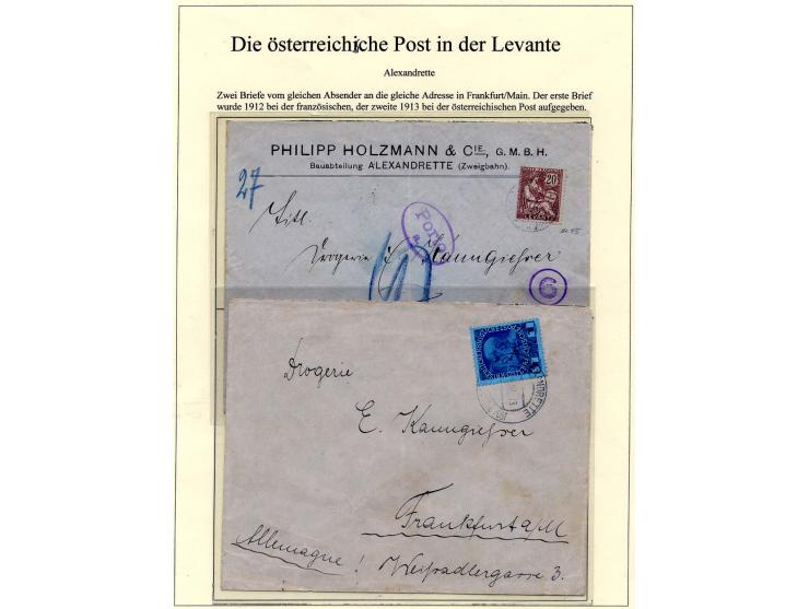 ALEXANDRETTE: 1907/13 (ca.), kleine Stempelsammlung auf losen Marken, Brief, Karte und Ganzsache, dazu Brief von der französi
