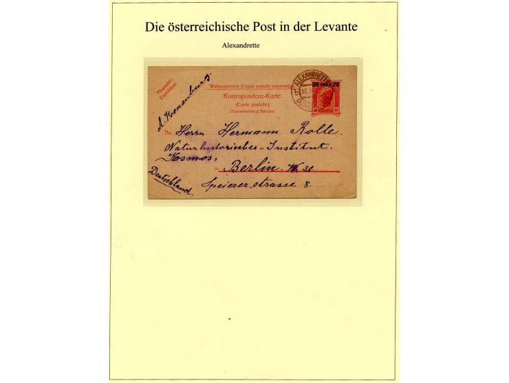 ALEXANDRETTE: 1907/13 (ca.), kleine Stempelsammlung auf losen Marken, Brief, Karte und Ganzsache, dazu Brief von der französi