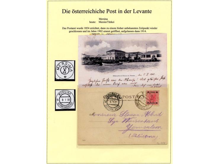 MERSINA: 1902/10 (ca.), Stempelsammlung mit losen Marken, Briefstücken und 6 Briefen, Karten und Ganzsachen (dabei R-Brief), 