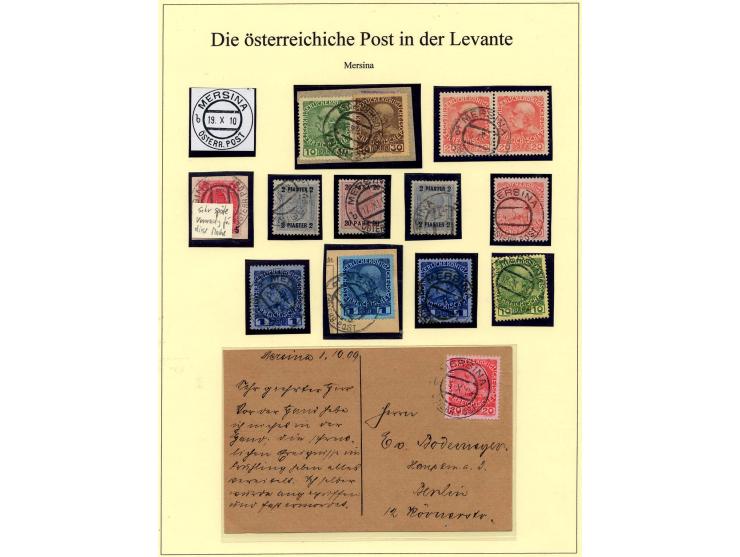 MERSINA: 1902/10 (ca.), Stempelsammlung mit losen Marken, Briefstücken und 6 Briefen, Karten und Ganzsachen (dabei R-Brief), 