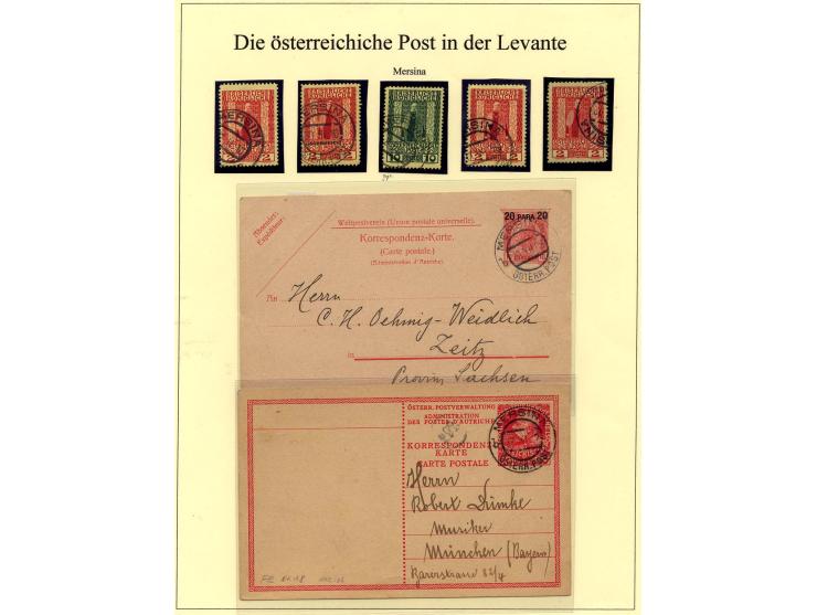 MERSINA: 1902/10 (ca.), Stempelsammlung mit losen Marken, Briefstücken und 6 Briefen, Karten und Ganzsachen (dabei R-Brief), 