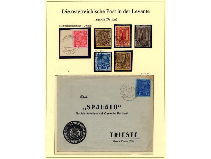 TRIPOLIS: 1909/14 (ca.), kleine Stempelsammlung auf 5 losen Marken, Briefstück und 2 Briefen