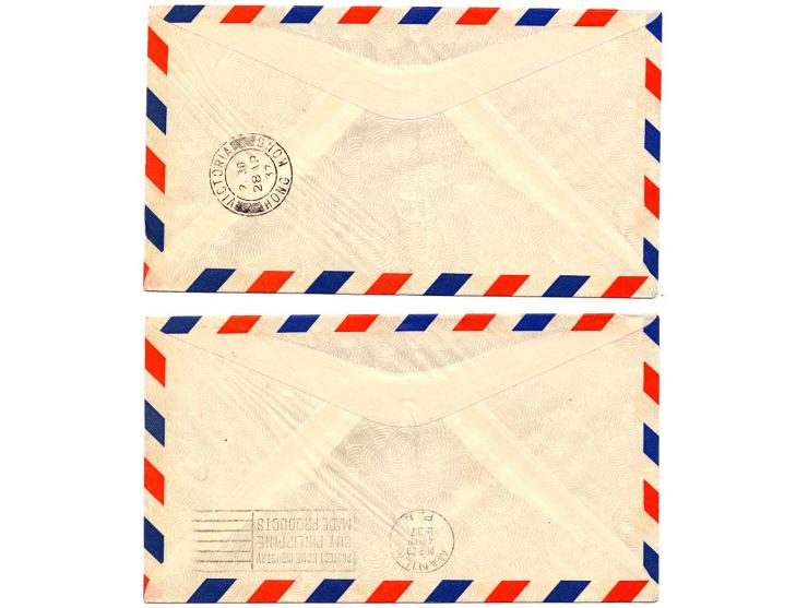 1937, 5 verschiedene PAA-Erstflugbriefe von Macau nach Hong-Kong, Manila, Guam, Honolulu und San Francisco mit diversen Alleg