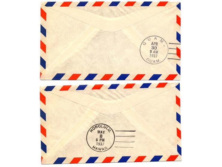 1937, 5 verschiedene PAA-Erstflugbriefe von Macau nach Hong-Kong, Manila, Guam, Honolulu und San Francisco mit diversen Alleg
