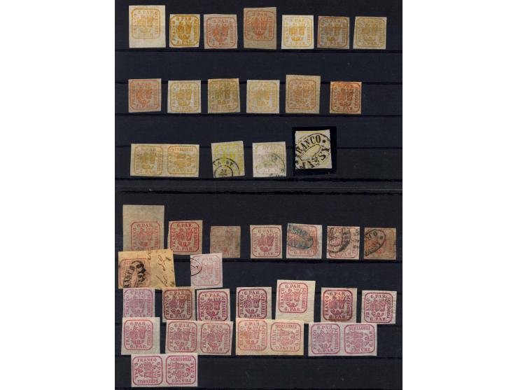 1862/64, ungebrauchte und gestempelte Partie Mi.-Nr. 8I-10II, dabei Farbnuancen, verschiedene Papiersorten, 9II und 10II in k