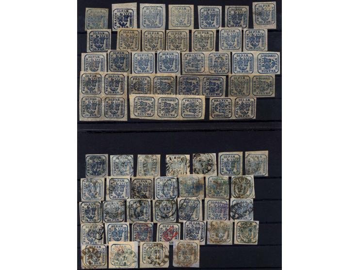 1862/64, ungebrauchte und gestempelte Partie Mi.-Nr. 8I-10II, dabei Farbnuancen, verschiedene Papiersorten, 9II und 10II in k