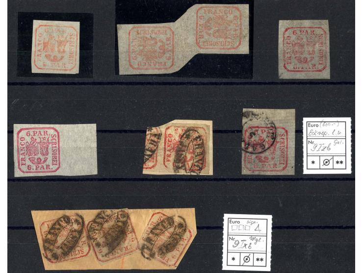 1862/64, ungebrauchte und gestempelte Zusammenstellung mit u.a. Mi.-Nr. 9IK, 9IZb, Briefstücken, Einheiten, Farbnuancen, vers
