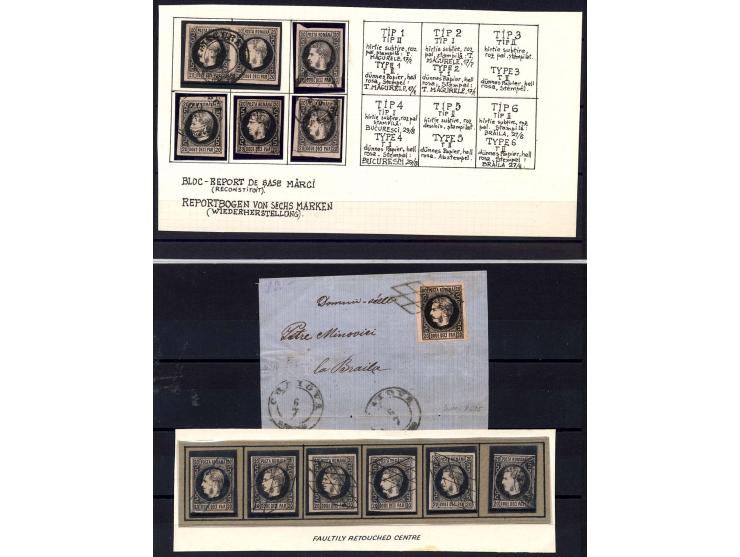 1866, ungebrauchte und gestempelte Zusammenstellung, dabei verschiedene Papiersorten, Farbnuancen, Einheiten, Retuschen, Brie