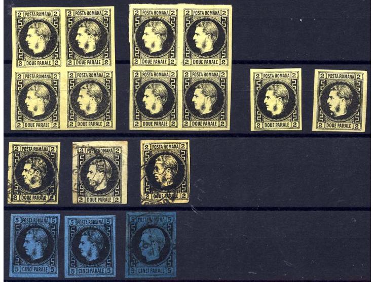 1866, ungebrauchte und gestempelte Zusammenstellung, dabei verschiedene Papiersorten, Farbnuancen, Einheiten, Retuschen, Brie