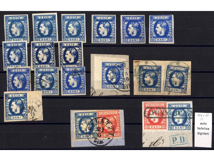 1869, ungebrauchte und gestempelte Zusammenstellung, dabei Farbnuancen, Paare, Randstücke, Briefstücke, einige Marken nicht e