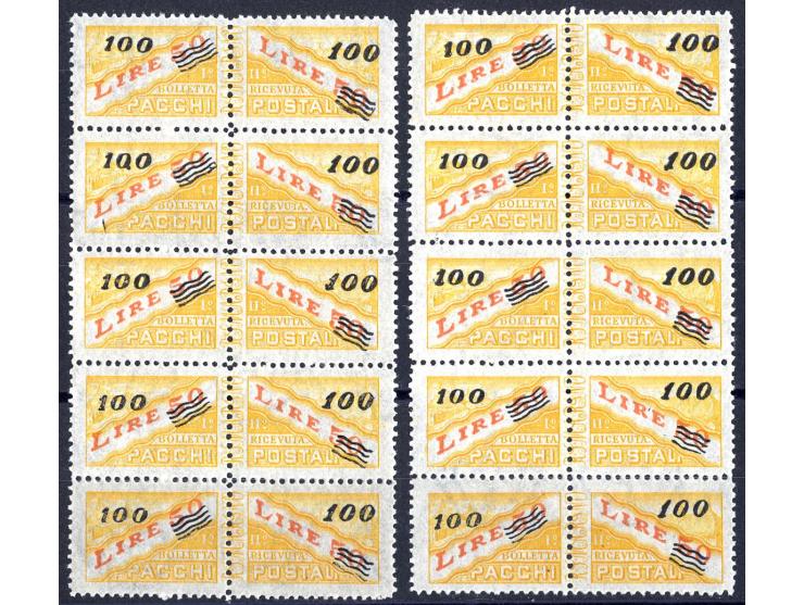 PAKETMARKEN: 1948/50, 100 L. auf 50 L., 10 Stück postfrisch in Einheiten, sign. Zumstein (Mi.-Nr. PK33; Mi. 1.000,-)