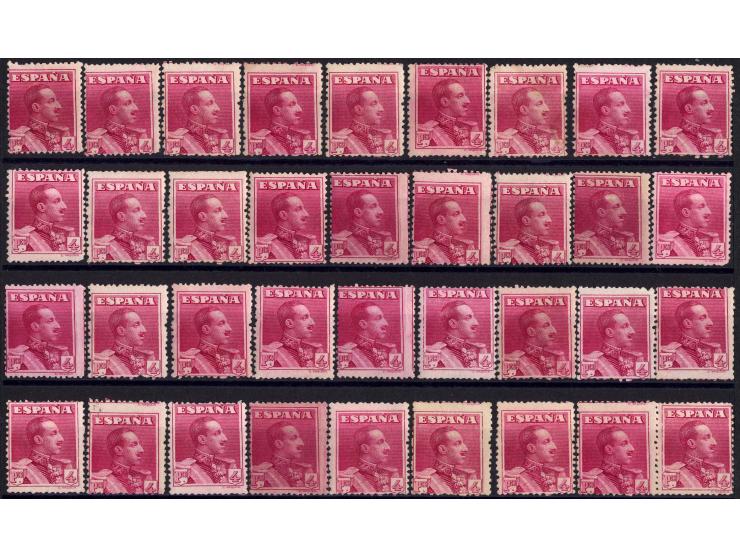 1924, Alfons XIII. 4 Pts., etwa 80 Stück postfrisch (zuzüglich weniger nachgummierter) (Mi.-Nr. 295; Edifil-Nr. 322)