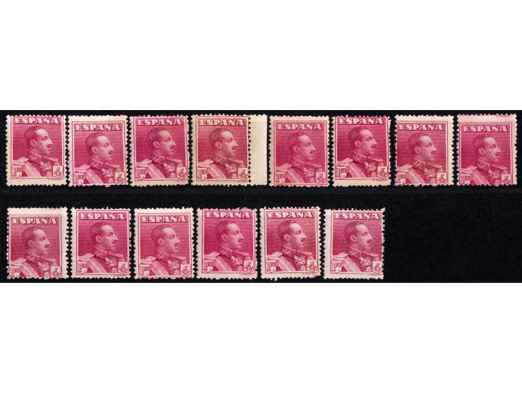 1924, Alfons XIII. 4 Pts., etwa 80 Stück postfrisch (zuzüglich weniger nachgummierter) (Mi.-Nr. 295; Edifil-Nr. 322)