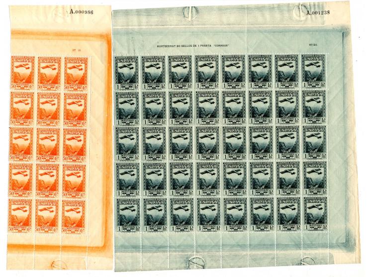 1931, Montserrat Flugpostausgabe 5 C.-1 Pta., 60 postfrische Sätze in Einheiten und Bogenteilen, teils Kalanderbüge (Edifil-N