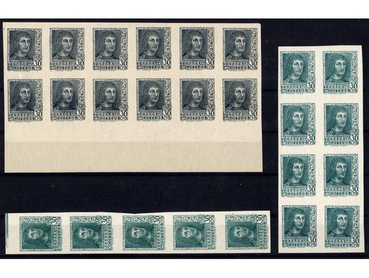 1938, Ferdinand II., ungezähnte Farbproben mit Wertbezeichnung "CMS", insgesamt 123 Stück in 3 verschiedenen Farben, postfris