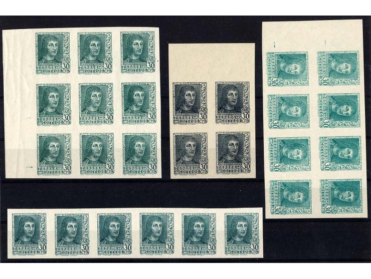 1938, Ferdinand II., ungezähnte Farbproben mit Wertbezeichnung "CMS", insgesamt 123 Stück in 3 verschiedenen Farben, postfris