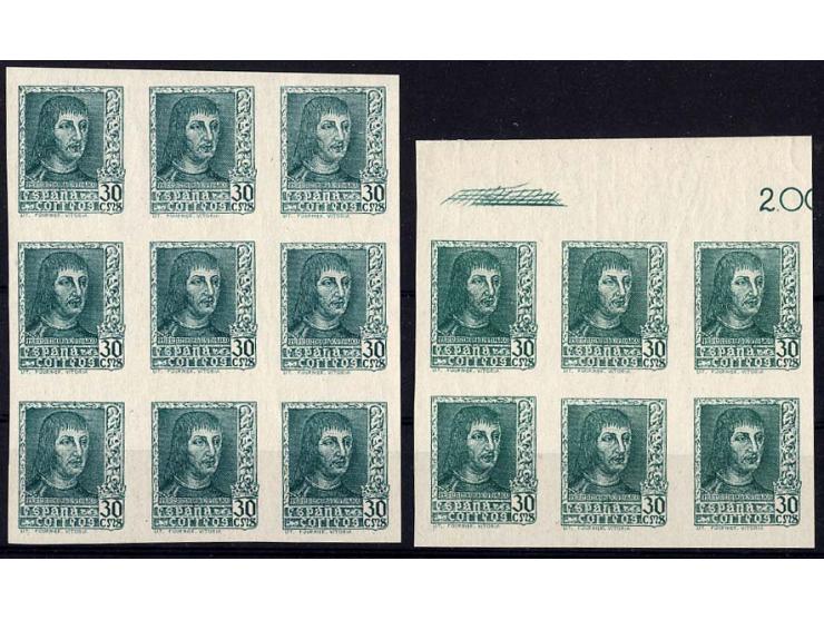 1938, Ferdinand II., ungezähnte Farbproben mit Wertbezeichnung "CMS", insgesamt 123 Stück in 3 verschiedenen Farben, postfris