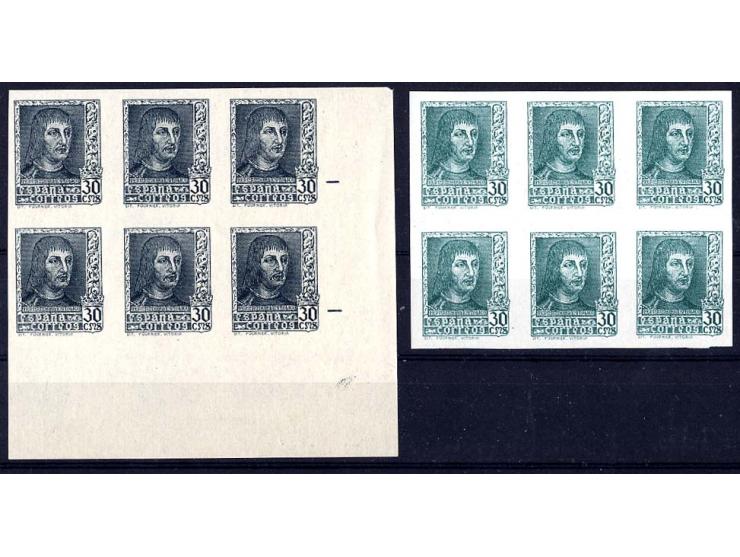 1938, Ferdinand II., ungezähnte Farbproben mit Wertbezeichnung "CMS", insgesamt 123 Stück in 3 verschiedenen Farben, postfris