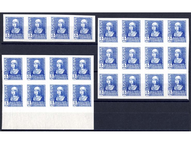 1938, Isabella 1 Pta. ungezähnt, 36 Stück in Einheiten, postfrisch (Edifil-Nr. 860s; Mi.-Nr. 816U)