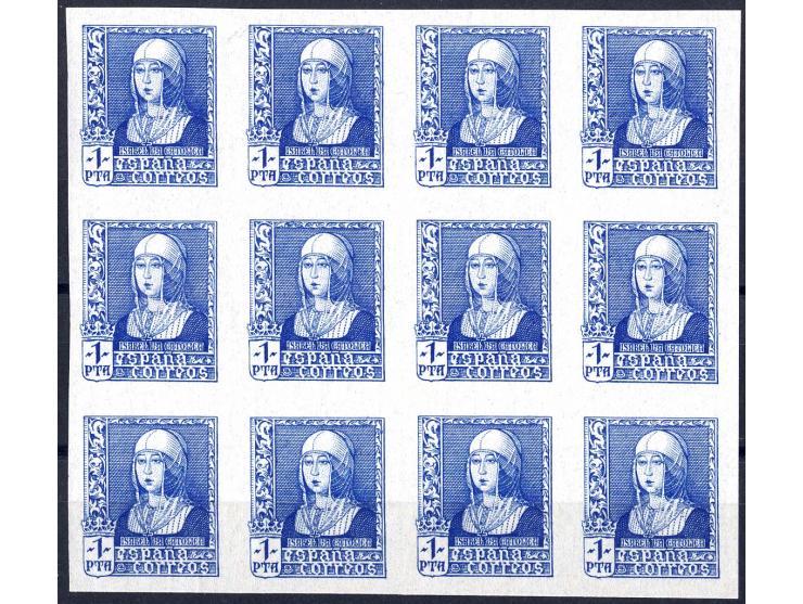 1938, Isabella 1 Pta. ungezähnt, 36 Stück in Einheiten, postfrisch (Edifil-Nr. 860s; Mi.-Nr. 816U)