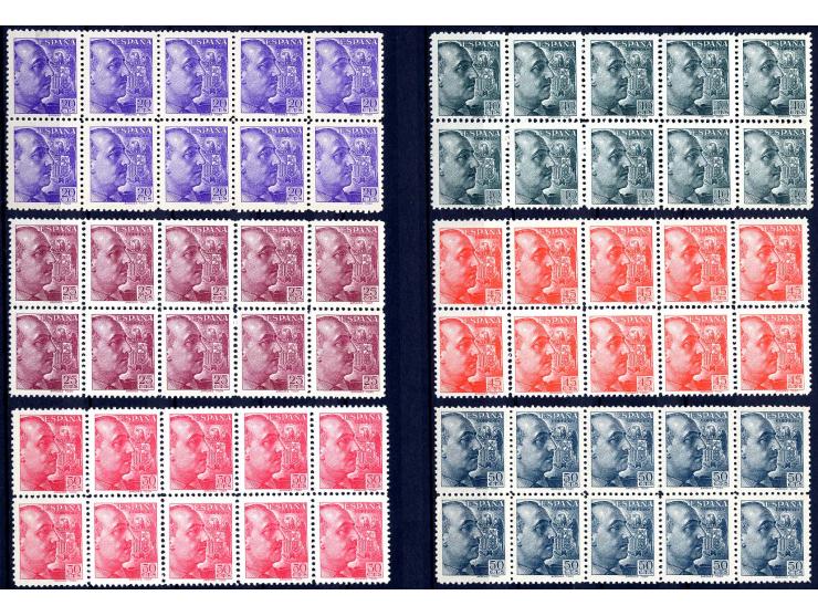 1939, Franco 20 C.-10 Pts. in waagerechten 10er-Blocks, postfrisch (Edifil-Nr. 867-78; Mi.-Nr. 828-39, Mi.3.500,-)