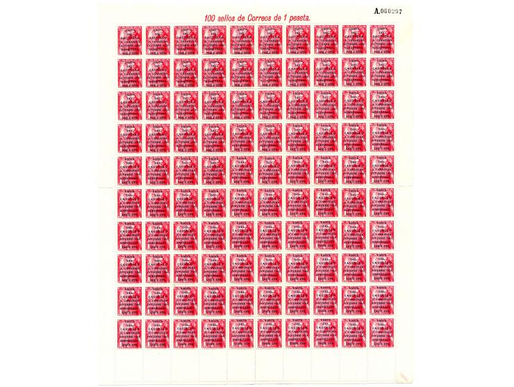1950, Caudillo-Flug 50 C. und 1 Pta., je 100 Stück postfrisch in Bogenteilen bzw. gefaltetem Bogen (Edifil-Nr. 1088-89; Mi.-N