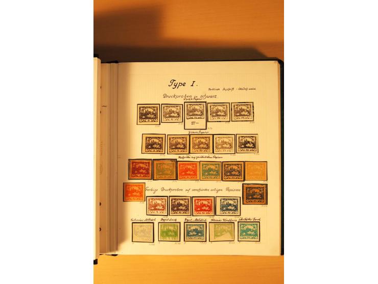 1918/19, Hradschin, ungebrauchte reichhaltige Sammlung, dabei Essay, Druckproben in schwarz, Farbproben, Makulaturdrucke, Auf