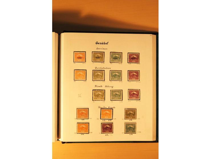 1918/19, Hradschin, ungebrauchte reichhaltige Sammlung, dabei Essay, Druckproben in schwarz, Farbproben, Makulaturdrucke, Auf