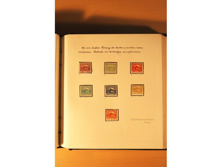 1918/19, Hradschin, ungebrauchte reichhaltige Sammlung, dabei Essay, Druckproben in schwarz, Farbproben, Makulaturdrucke, Auf