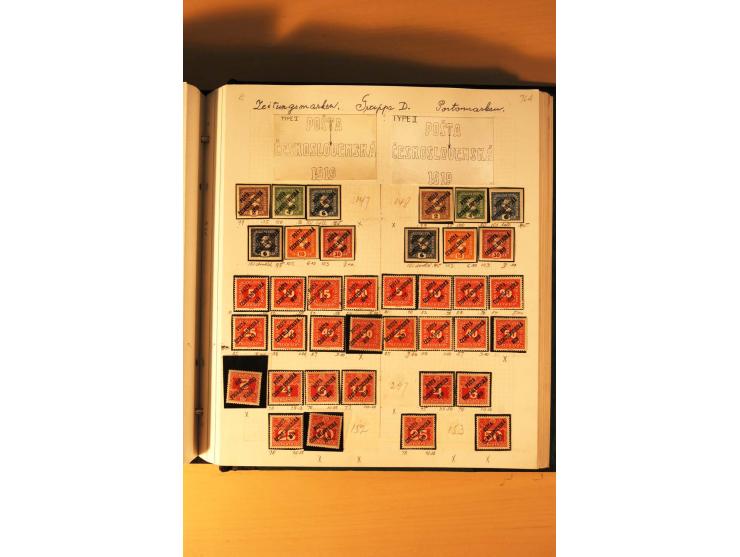 1919,  POSTA CESKOSLOVENSKA, ungebrauchte Sammlung der Aufdruckmarken, dabei verschiedene Typen, kopfstehende Aufdrucke, vers