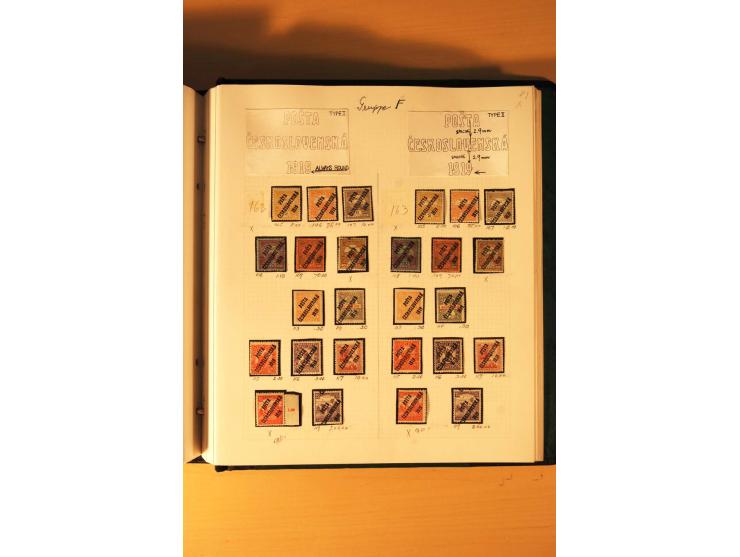 1919,  POSTA CESKOSLOVENSKA, ungebrauchte Sammlung der Aufdruckmarken, dabei verschiedene Typen, kopfstehende Aufdrucke, vers
