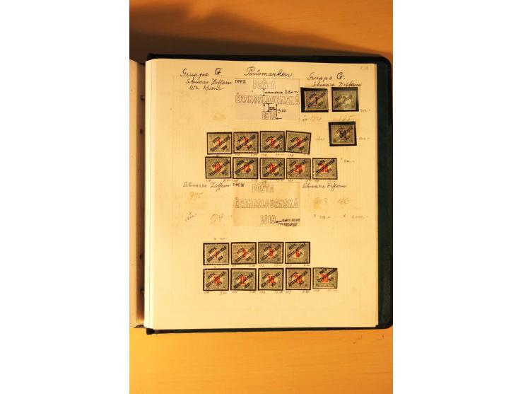 1919,  POSTA CESKOSLOVENSKA, ungebrauchte Sammlung der Aufdruckmarken, dabei verschiedene Typen, kopfstehende Aufdrucke, vers