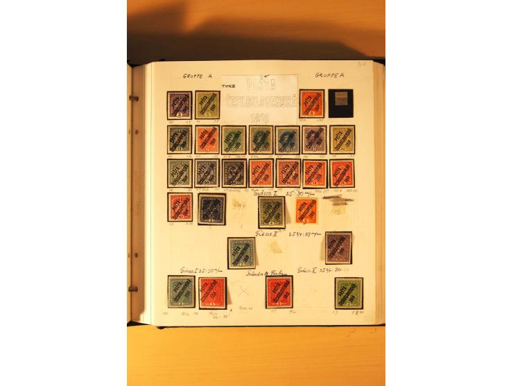 1919,  POSTA CESKOSLOVENSKA, ungebrauchte Sammlung der Aufdruckmarken, dabei verschiedene Typen, kopfstehende Aufdrucke, vers