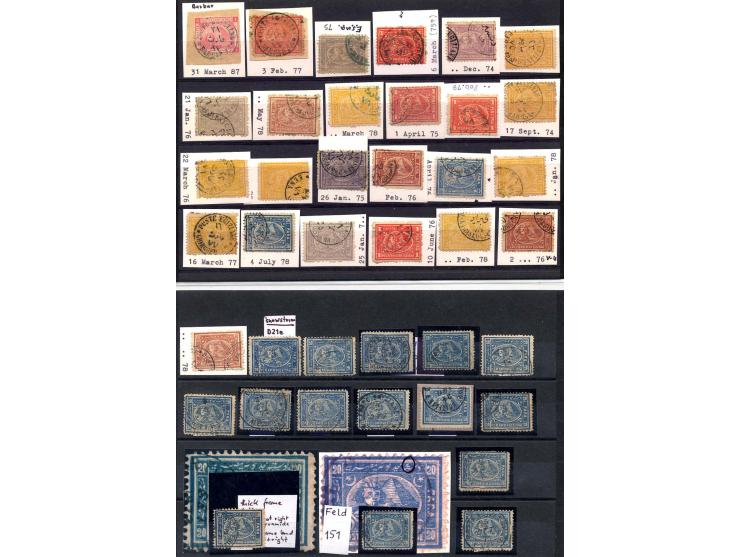 1872/1938, gestempelte Partie mit zwei Briefen, hauptsächlich verschiedene Stempel auf Briefstücken und Marken, dabei "KASSAL