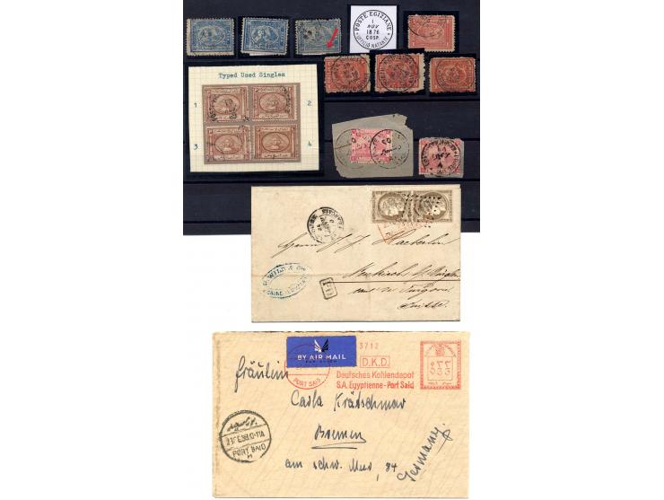 1872/1938, gestempelte Partie mit zwei Briefen, hauptsächlich verschiedene Stempel auf Briefstücken und Marken, dabei "KASSAL