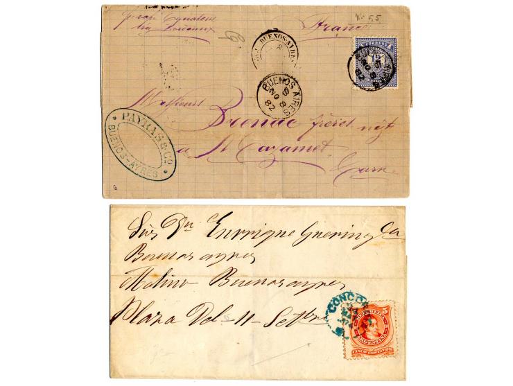 1857/1906, 9 Briefe/Ganzsachen, dabei 4 markenlose Briefe und Bordeaux, dazu Mi.-Nr. 5, 2 Briefstücke sowie ungebrauchtes und