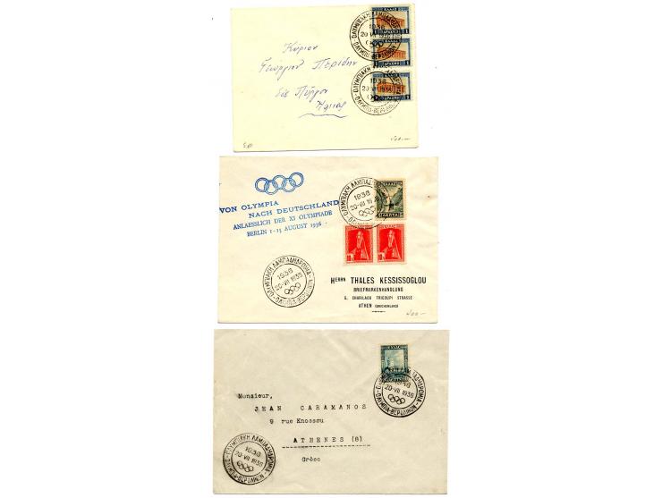 OLYMPISCHE SPIELE: 1906, Zwischenolympiade, 6 Proben, dabei 4er-Block, dazu 6 Belege Fackellauf 1936