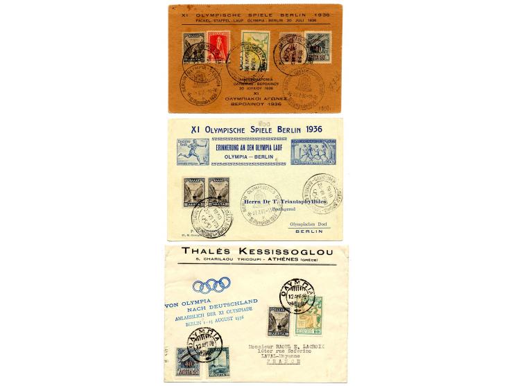 OLYMPISCHE SPIELE: 1906, Zwischenolympiade, 6 Proben, dabei 4er-Block, dazu 6 Belege Fackellauf 1936