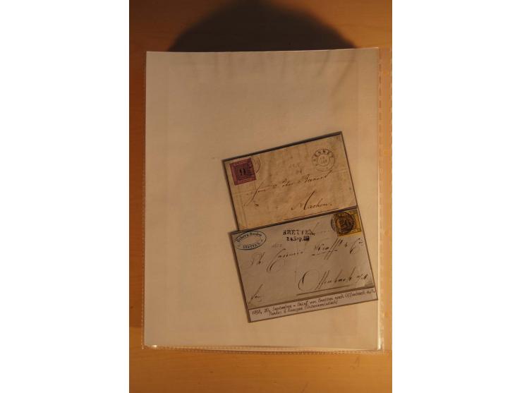 1851/68, alte, ausstellungsmäßig aufgezogene Sammlung, hauptsächlich bestehend aus rund 90 frankierten Briefen und gebrauchte