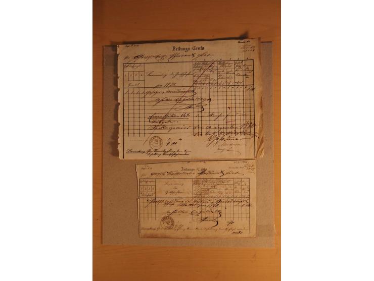 NECKARGEMÜND: 1840/1930 (ca.), nicht aufgezogene Heimatsammlung mit viel Material, dabei Postscheine, viele frankierte Baden-