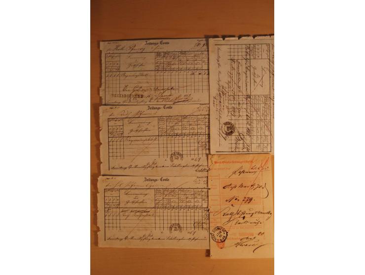 NECKARGEMÜND: 1840/1930 (ca.), nicht aufgezogene Heimatsammlung mit viel Material, dabei Postscheine, viele frankierte Baden-