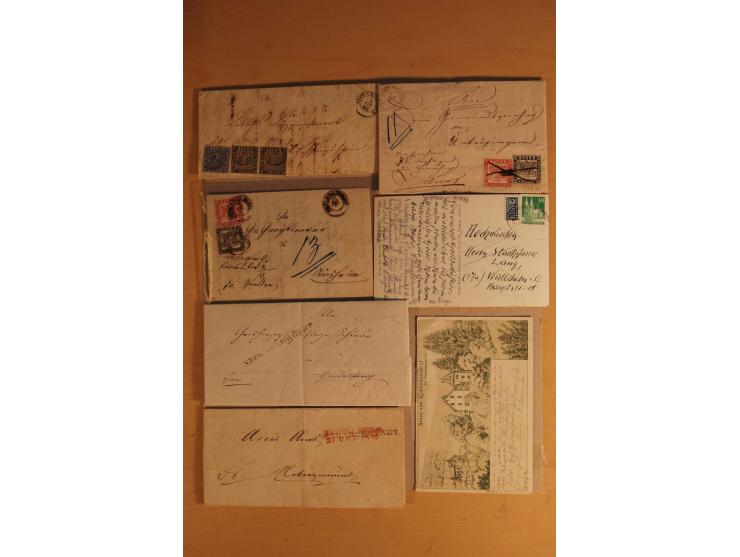 NECKARGEMÜND: 1840/1930 (ca.), nicht aufgezogene Heimatsammlung mit viel Material, dabei Postscheine, viele frankierte Baden-